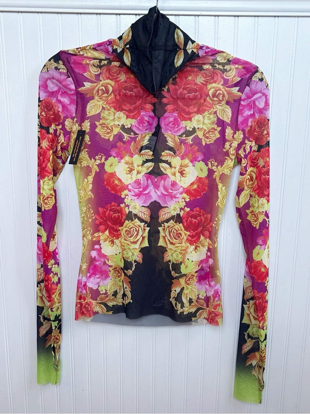 AFRM Women’s Zadie Floral Rose Baroque Mesh Turtleneck Long Sleeve Top NEW